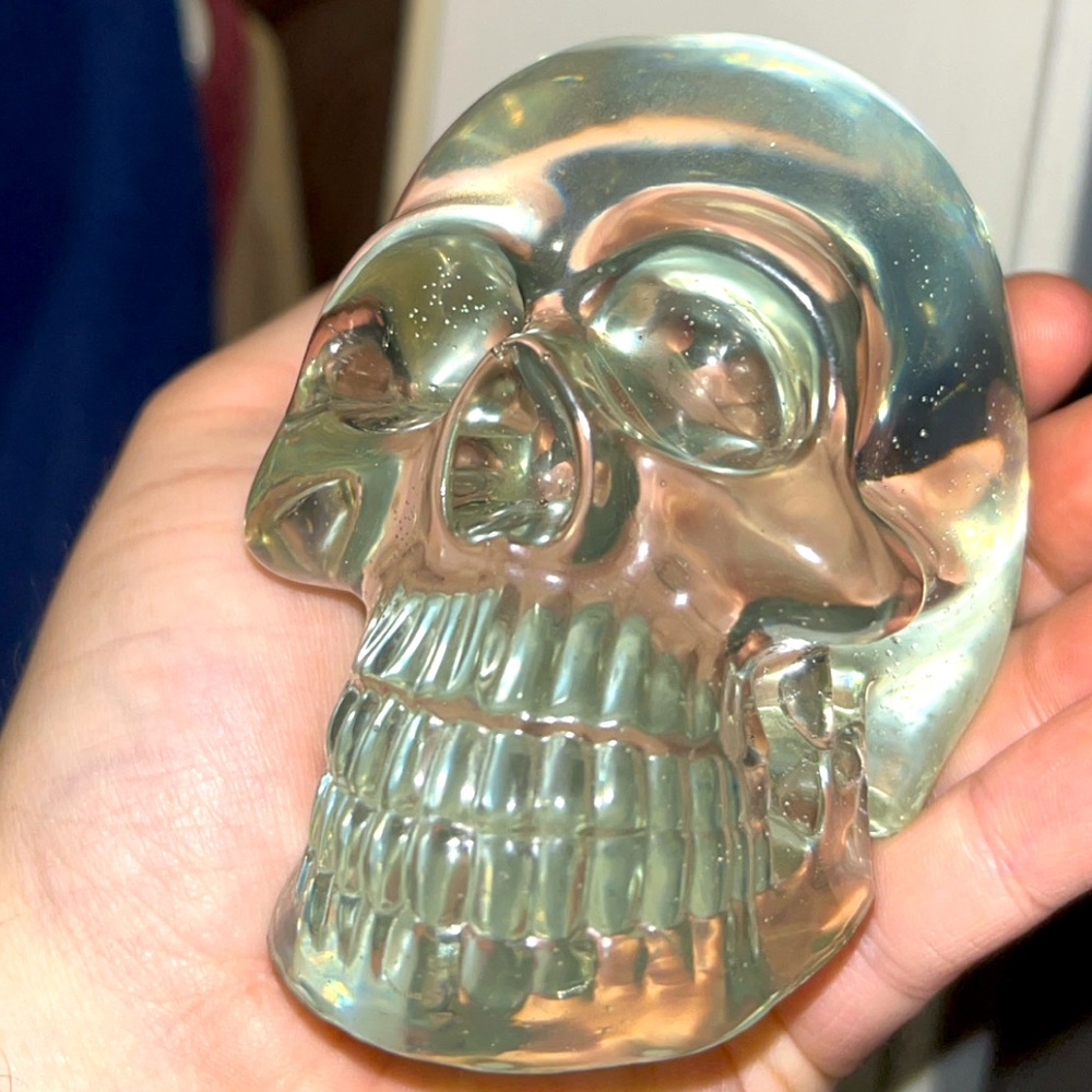 Translucent Skull Art Piece Handmade Spooky Whimsical Halloween Tabletop Decor